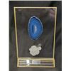 Image 1 : CLEAR QUARTZ TURTLE & AGATE SLICE ON CLEAR ACRYLIC DISPLAY STAND