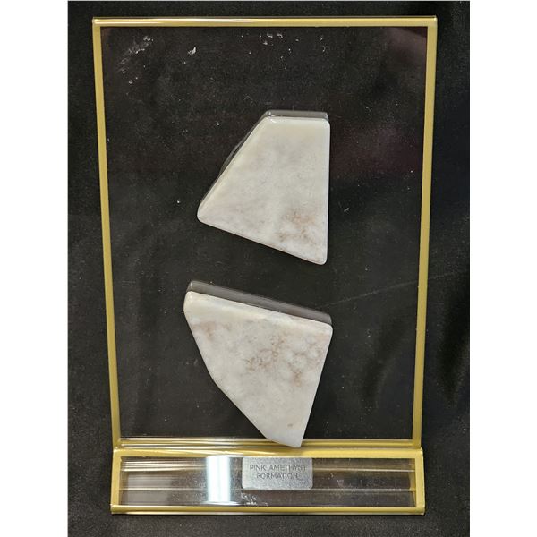 (2) PINK AMETHYST FORMATIONS ON CLEAR ACRYLIC DISPLAY STAND