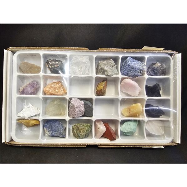 BOX OF 24 ASSORTED CRYSTAL & GEM SAMPLES