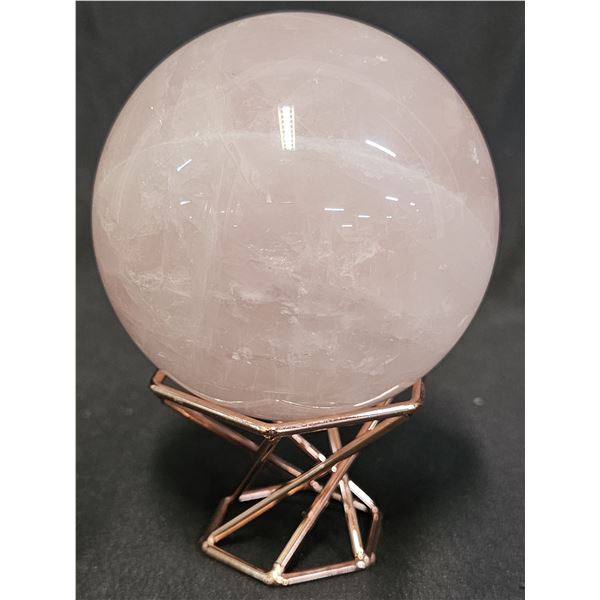 80MM ROSE QUARTZ SPHERE ON STAND
