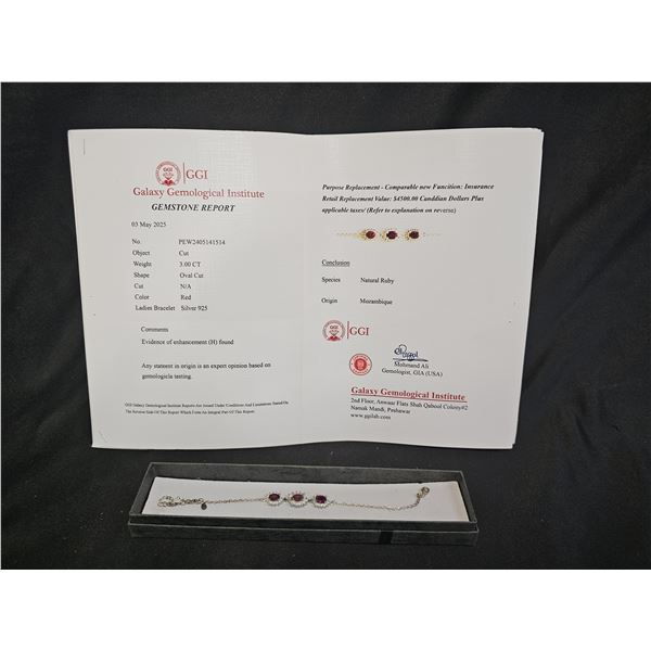 .925 SILVER RUBY BRACELET WITH GGI CERTIFICATION