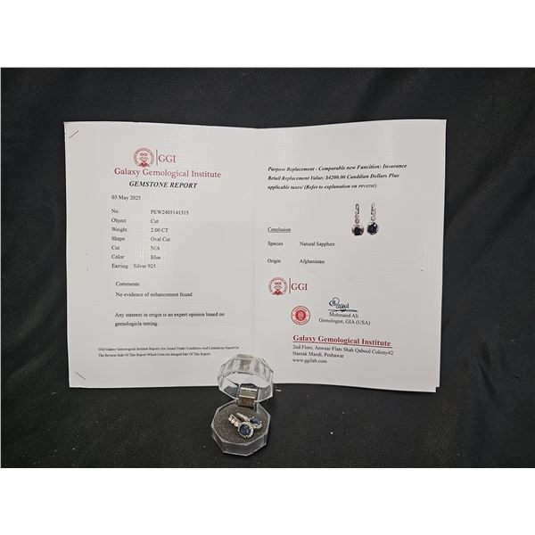 .925 SILVER BLUE SAPPHIRE EARRINGS WITH GGI CERTIFICATION