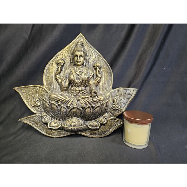 SEATED LAKSHMI WALL PLAQUE & JASMINE CANDLE WITH CITRINE CRYSTAL