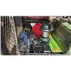 Image 2 : SHELF OF ASST. ITEMS INCL. COLEMAN SINGLE INFLATABLE BED, CAMPING TOOLS AND BOX OF INFLATABLE BOAT