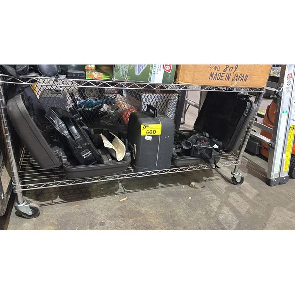 SHELF LOT OF ASSORTED VIDEO CAMERAS INCLUDING SONY HANDYCAM CCD F-30 , MOVIECORDER AND MORE