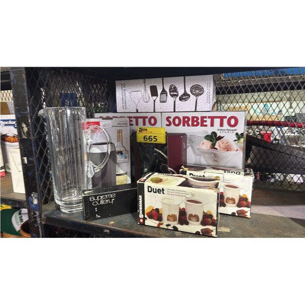 ASSORTED ITEMS INCLUDING TRUDEAU WINE CHILLER, OCTOPUS CORKSCREW, SORBETTO 4 ICE CREAM BOWLS AND