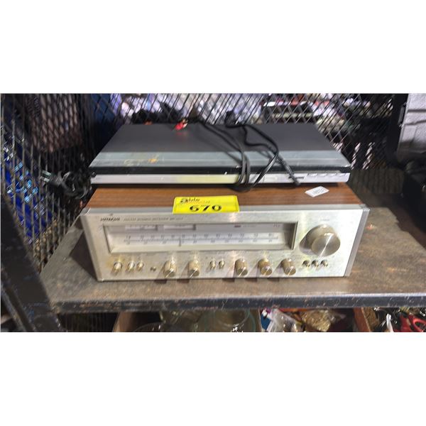 VINTAGE HITACHI AM/FM STEREO RECEIVER MODEL SR-603 AND SUPERSONIC DVD PLAYER