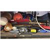Image 3 : SHELF LOT OF ASST. SPORTS ITEMS INCL. TENNIS RACKETS & BALLS, BASKET BALL, BASEBALL GLOVES AND MORE