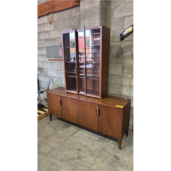 DANISH MODERN SIDE BOARD WITH GLASS FRONT CABINATE