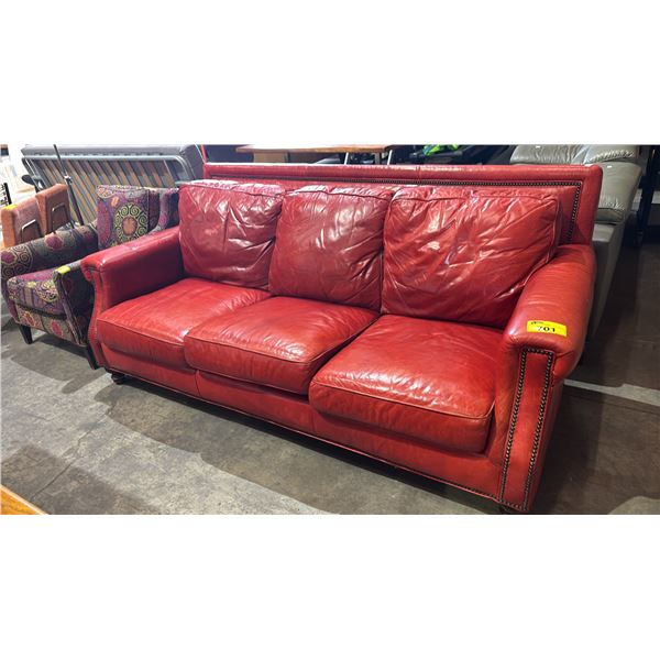 BRADINGTON YOUNG RED LEATHER 3-SEATER SOFA
