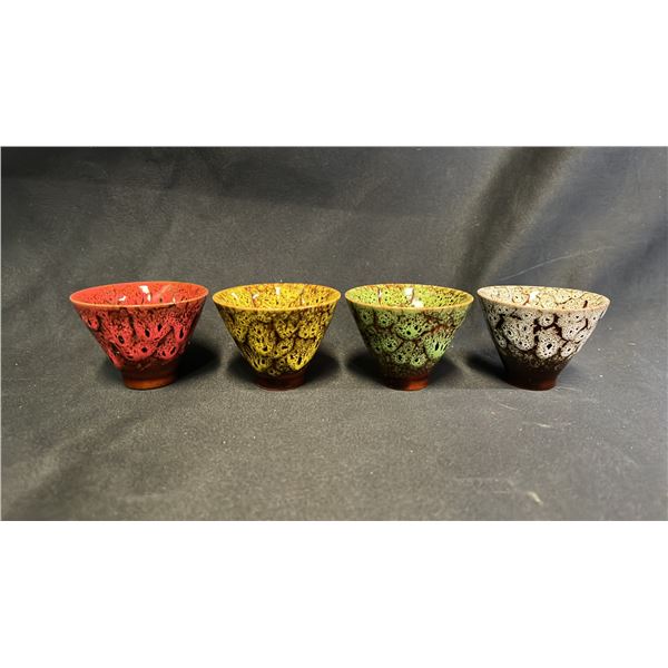 (4) COLOURED GLAZED WINE CUPS