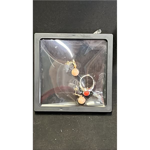 JAPANESE RED CORAL EARRINGS & RING