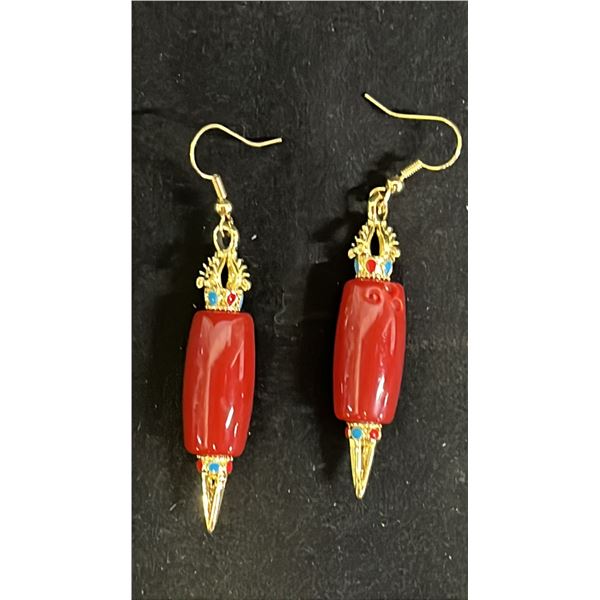 PAIR OF SINO-TIBETAN CORAL EARRINGS