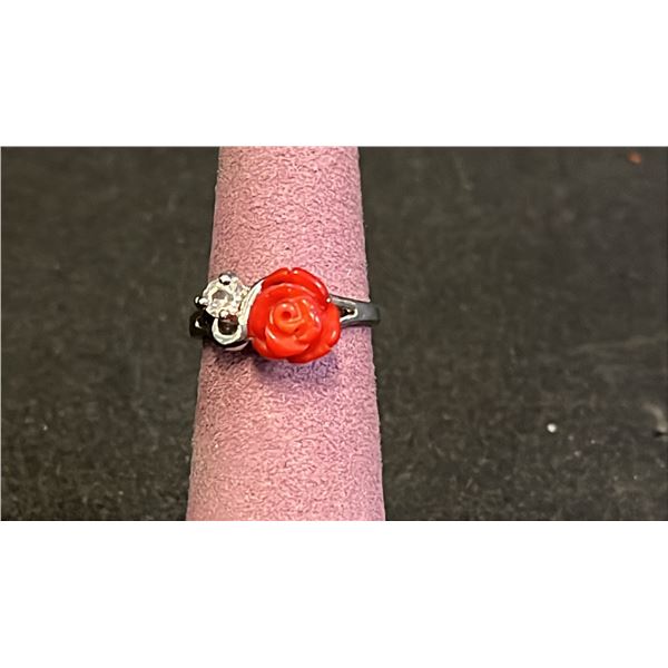 JAPANESE RED CORAL FLOWER RING