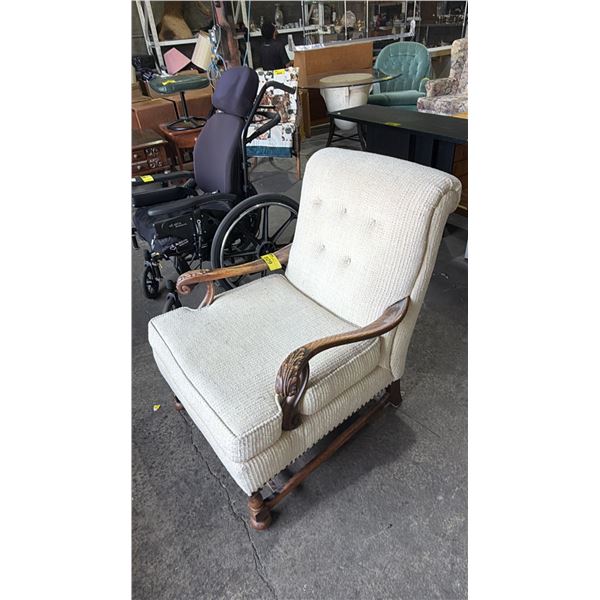 VINTAGE BUTTON BACK FABRIC ARM CHAIR