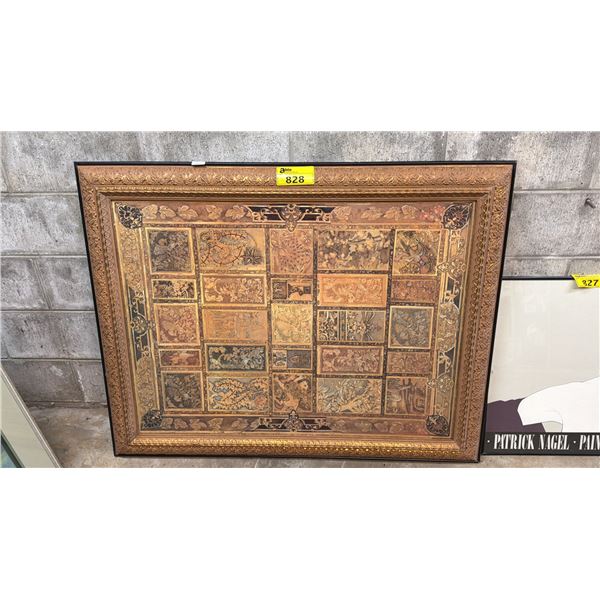 FRAMED TILE-STYLE OIL ON BOARD