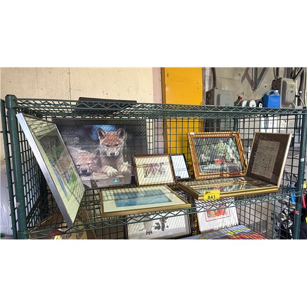 SHELF OF ASSORTED FRAMED ARTWORK