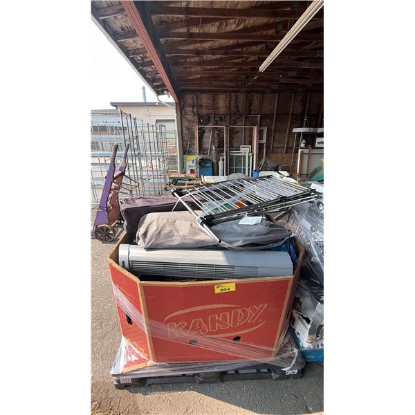 PALLET OF ASSORTED ITEMS INCLUDING; LAUNDRY RACK, DELUXE CANOPY, HAMMOCK CHAIR & MORE