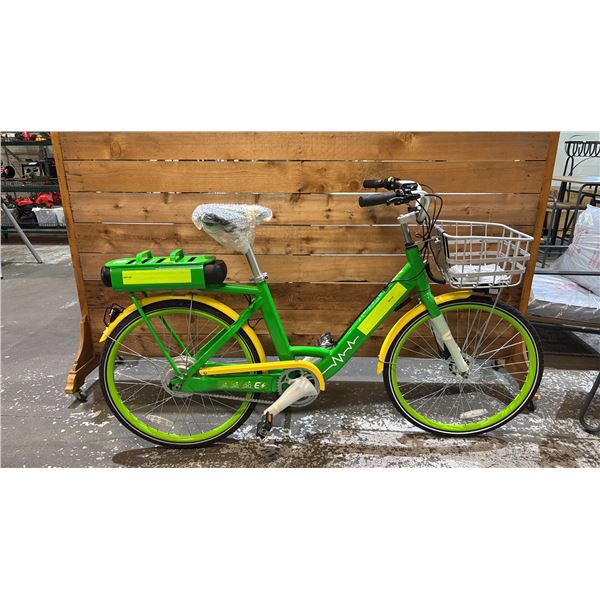 GREEN & YELLOW E-BIKE WITH BATTERY, KEY & CHARGER