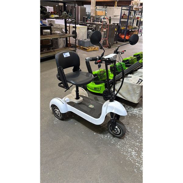 BINRAY WHITE 3-WHEEL ELECTRIC SCOOTER WITH KEYS *NO CHARGER*