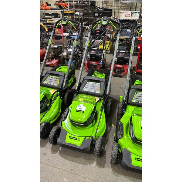 GREENWORKS PRO 21" CORDLESS LAWNMOWER WITH GRASS CATCHER BAG, BATTERIES & CHARGER *WORKING CONDITION