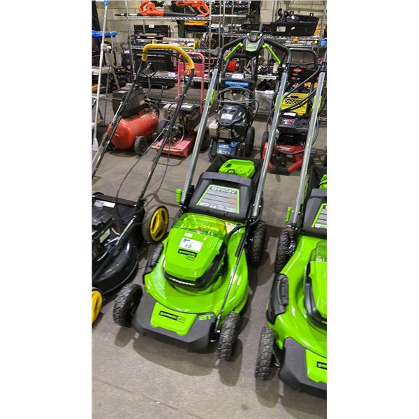 GREENWORKS PRO 21" CORDLESS LAWNMOWER WITH GRASS CATCHER BAG, BATTERIES & CHARGER *WORKING CONDITION