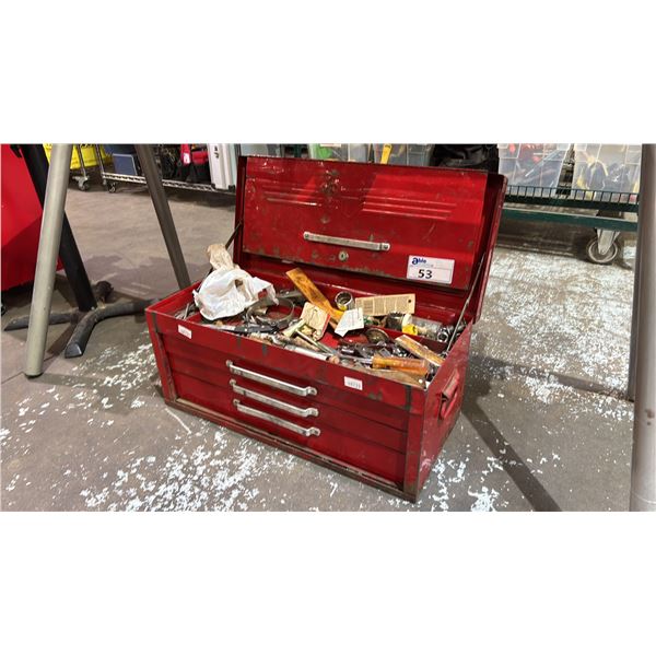 RED METAL 3-DRAWER TOOL BOX & CONTENTS