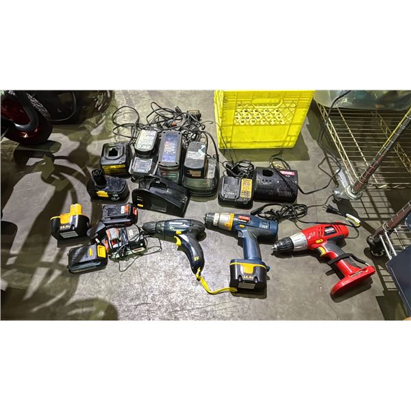 MILK CRATE OF POWER TOOLS, BATTERIES & BATTERY CHARGERS