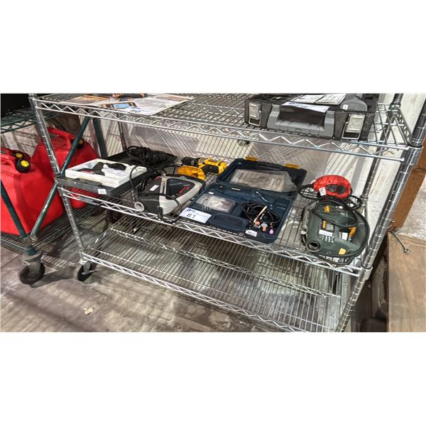 SHELF OF ASSORTED CORDED POWER TOOLS