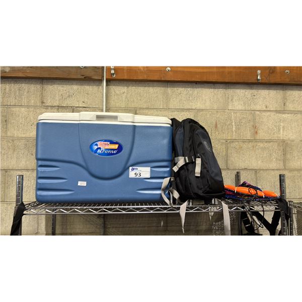 COLEMAN XTREME COOLER, AOKING BACKPACK & FLOATING FISH KEEP NET