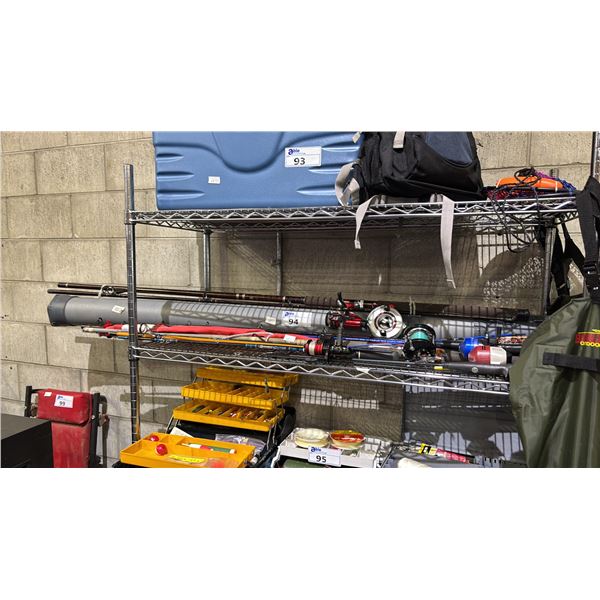 SHELF OF ASSORTED FISHING POLES