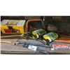 Image 3 : SHELF OF AXES, ROPE, SHARPENING STONES, GUN CLEANING KIT, AUTO POLISHER & MORE