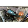 Image 4 : MAKITA ANGLE GRINDER, MAKITA SPADE HANDLE DRILL MIXER, 2 TOOLBOXES W/CONTENTS, BOX OF ROPE & MORE