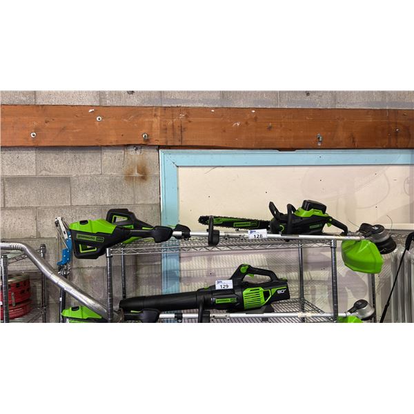 (2) GREENWORKS PRO CORDLESS TRIMMERS & GREENWORKS PRO CORDLESS CHAINSAW