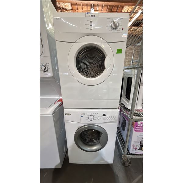 STACKED MAYTAG APARTMENT SIZE DRYER & WHIRLPOOL APARTMENT SIZE WASHER