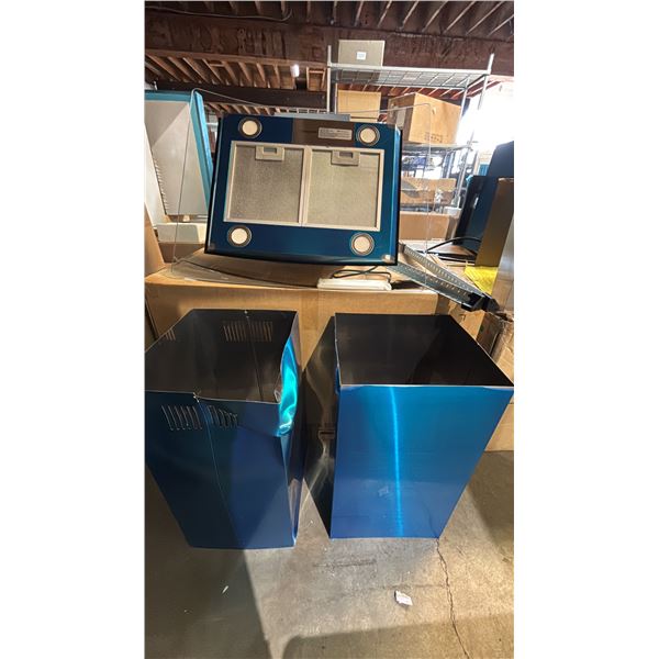 ANCONA GLASS & STAINLESS STEEL RANGE HOOD FAN AN-1425 (1 SECTION OF CHIMNEY DAMAGED) WITH BOX