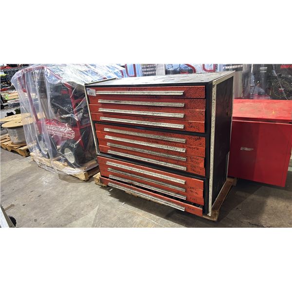 ORANGE & BLACK METAL 11-DRAWER TOOL CABINET & CONTENTS: APPROX. 42"W X 18"D X 35"H