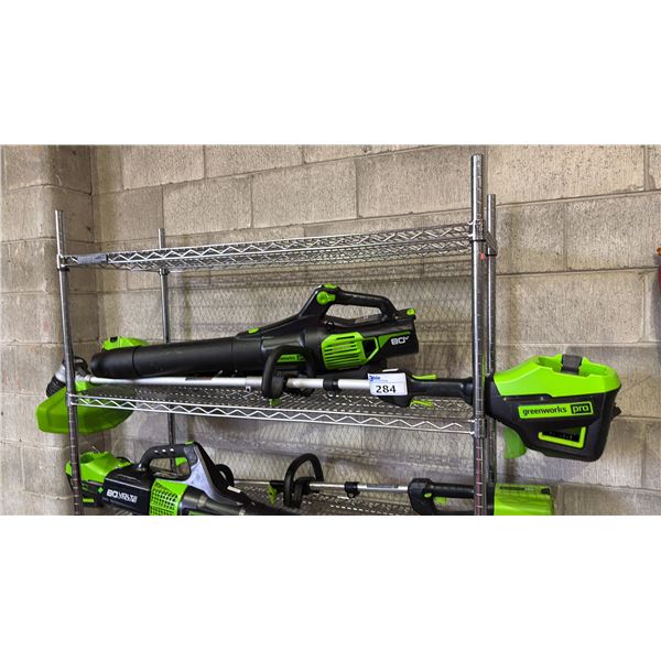 (2) GREENWORKS PRO CORDLESS WEED TRIMMERS & A GREENWORKS PRO CORDLESS BLOWER *NO BATTERIES/NO