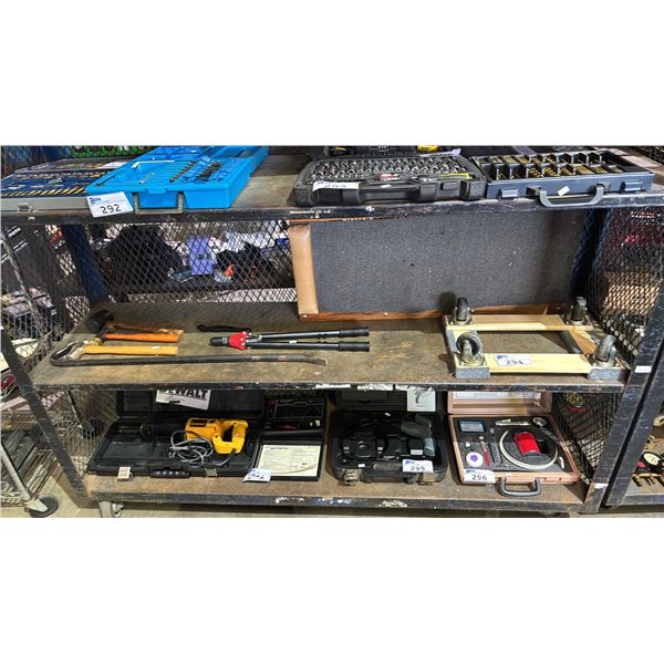 MECHANIC'S CREEPER, FLAT DOLLY, CROWBAR, LONG-ARM HAND RIVETER, CLENCH WRENCH & (3) ASSTD. HAMMERS