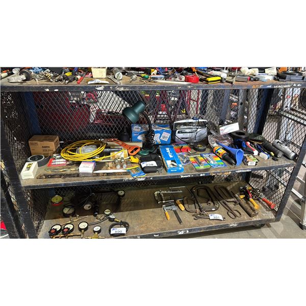 SHELF OF INDOOR FLOOD LIGHTS, VEXTRA PORTABLE STEREO, STRIP-CAULK, FLASHLIGHTS, WORK LIGHT & MORE