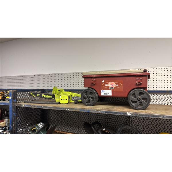 GARANT BOTANICA ROLLING GARDEN CART & POULAN ELECTRIC CHAINSAW WITH 14" BLADE & BLADE GUARD