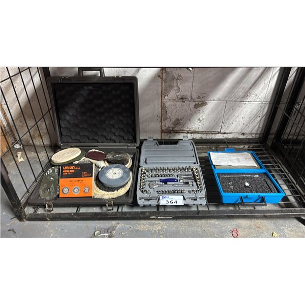 GAS ALCOHOL DETECTION KIT, MASTERCRAFT SOCKET WRENCH SET & ASSORTED WIRE, BUFFING & SANDING WHEELS