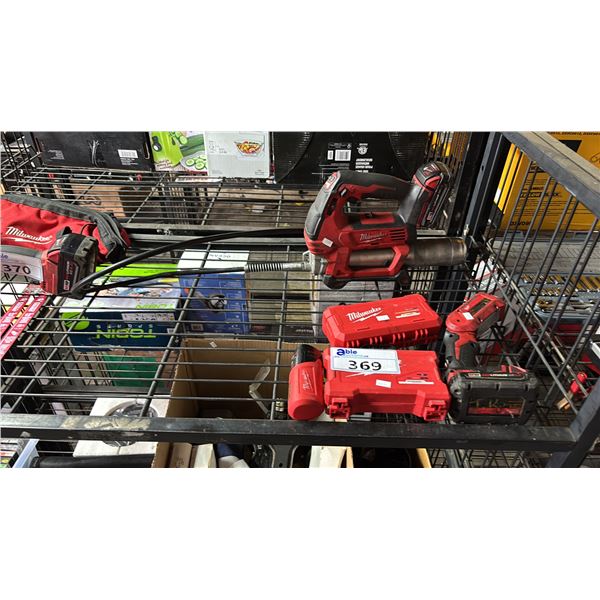 MILWAUKEE CORDLESS GREASE GUN, MILWAUKEE CORDLESS STICK LIGHT & (2) MILWAUKEE DRILL BIT SETS *WITH