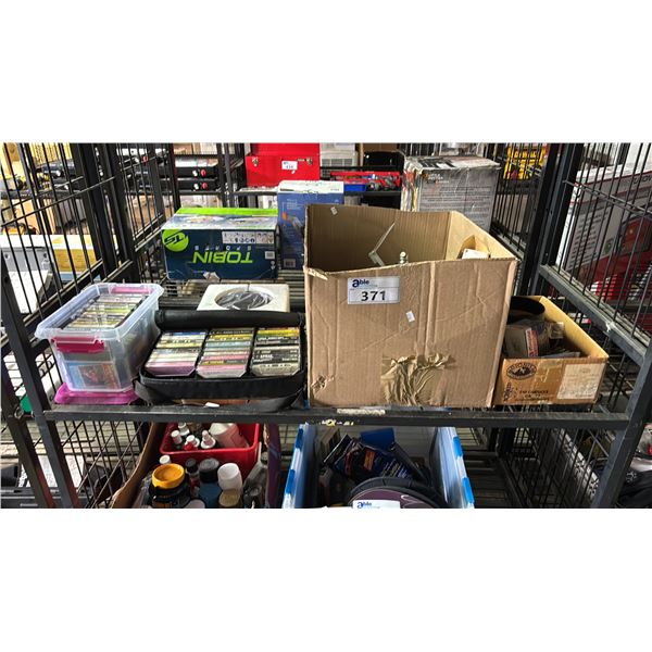 SHELF OF ASSTD. CASSETTE TAPES, DELCO SPEAKER & ASSORTED AUTOMOBILE PARTS