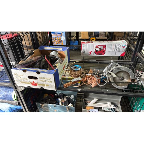 CRAFTSMAN ELECTRIC CIRCULAR SAW, CE TECH STRANDED SPEAKER WIRE & BOX OF ASSTD. HAND TOOLS & MORE