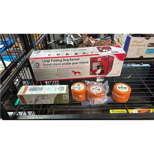 SP LARGE FOLDING DOG KENNEL, 3 X 135G SALMON FLAVOURED CALMING CAT CHEWS & PAW CLUB PORTABLE PET