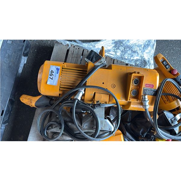 KITO 2 TONNE HOIST M#ER2-020L, S#286417, 220V/440V/3PHASE, 18' LIFT, SINGLE SPEED