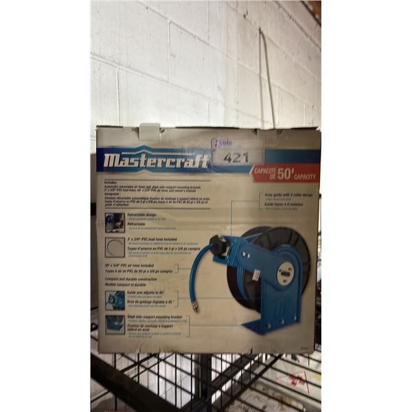 MASTERCRAFT 50' CAPACITY AUTOMATIC RETRACTABLE AIR HOSE REEL WITH HOSE