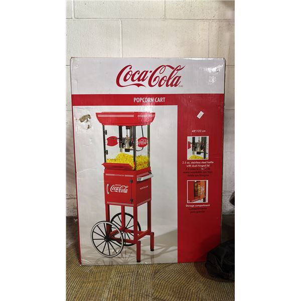 *NEW IN BOX* COCA-COLA 48" POPCORN CART W 2.5 OZ STAINLESS STEEL KETTLE & STORAGE COMPARTMENT