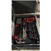 Image 2 : ALUMINUM TRIMMED TOOL CASE WITH HACKSAW, HAMMER, TORPEDO LEVEL, PLIERS, SPRING CLAMPS & MORE